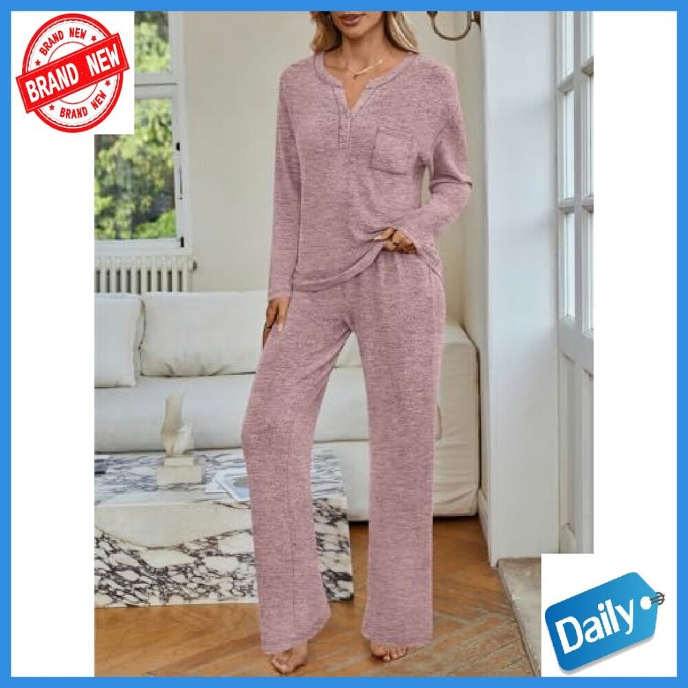 Soft Lounge Set Matching Pajamas Sweatsuit Comfortable Relaxed Fit - Picture 3 of 8